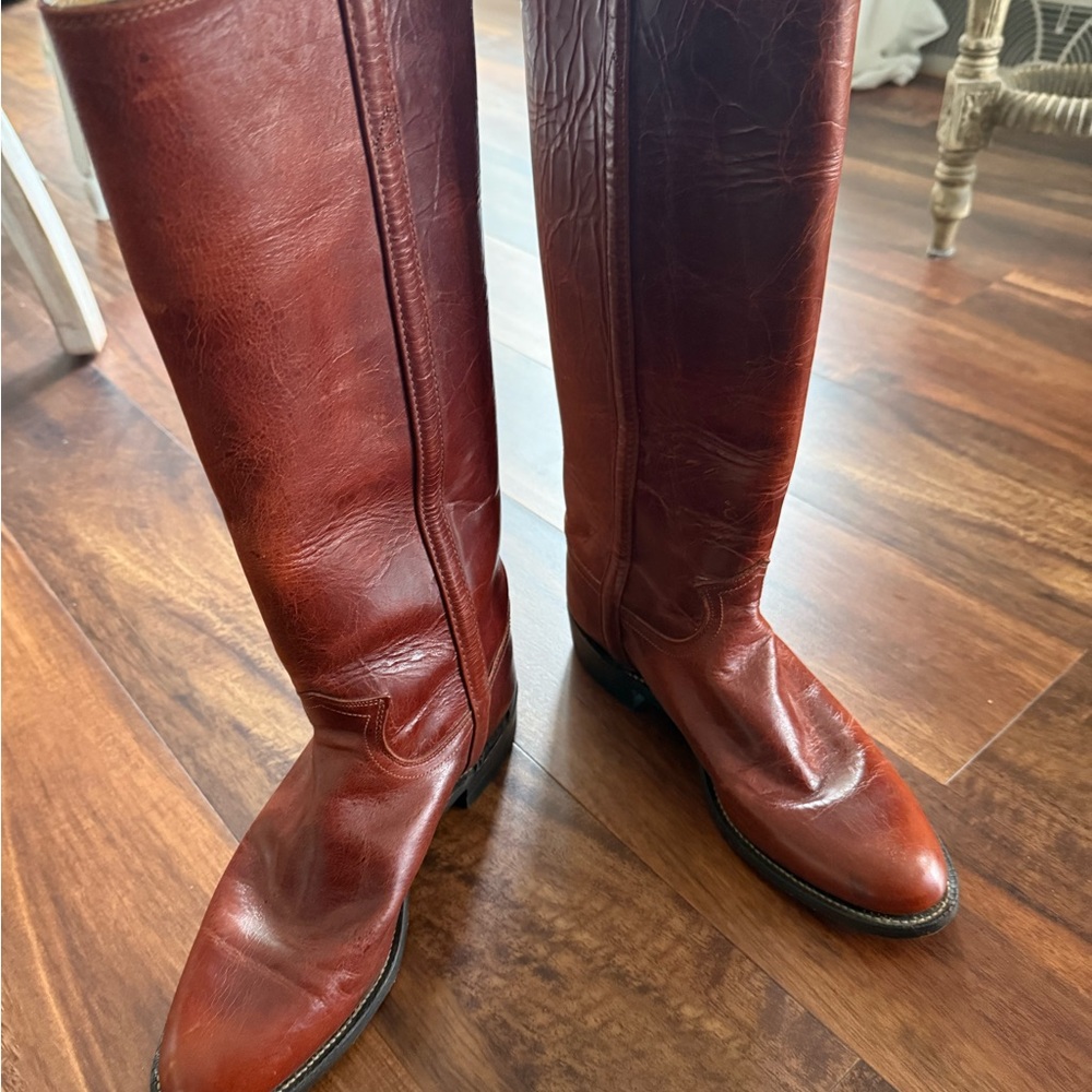 Brown Leather Knee-High Riding Boots